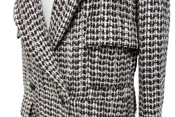 CHANEL シャネル ジャケット ココボタン ツイード 01A P18117V10417 レーヨン ウール ホワイト ブラウン サイズ40 美品 中古 4b004107