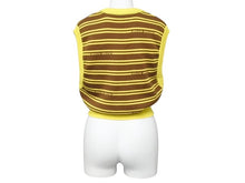 Load image into Gallery viewer, 極美品 MIUMIU ミュウミュウ ニット ベスト ロゴ ボーダー ウール イエロー ブラウン マルチカラー 中古 4b004108
