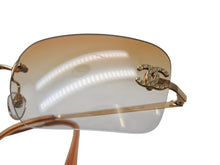 画像をギャラリービューアに読み込む, 極美品 CHANEL シャネル リムレス サングラス ラインストーン 2000s 4017-D メタル ブラウン ゴールド金具 サイズ62□17 中古 4b004115