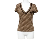 画像をギャラリービューアに読み込む, CHRISTIAN DIOR クリスチャンディオール ガリアーノ期 トロッター Vネック リボン 半袖Tシャツ コットン ブラウン サイズ36 美品 中古 4b004121