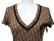 画像をギャラリービューアに読み込む, CHRISTIAN DIOR クリスチャンディオール ガリアーノ期 トロッター Vネック リボン 半袖Tシャツ コットン ブラウン サイズ36 美品 中古 4b004121