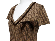 画像をギャラリービューアに読み込む, CHRISTIAN DIOR クリスチャンディオール ガリアーノ期 トロッター Vネック リボン 半袖Tシャツ コットン ブラウン サイズ36 美品 中古 4b004121