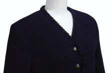 画像をギャラリービューアに読み込む, 極美品 CHANEL シャネル ノーカラー ツイードジャケット サイズ40 ココマークボタン ネイビー ヴィンテージ 中古 4b004128