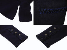 画像をギャラリービューアに読み込む, 極美品 CHANEL シャネル ノーカラー ツイードジャケット サイズ40 ココマークボタン ネイビー ヴィンテージ 中古 4b004128