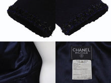 画像をギャラリービューアに読み込む, 極美品 CHANEL シャネル ノーカラー ツイードジャケット サイズ40 ココマークボタン ネイビー ヴィンテージ 中古 4b004128