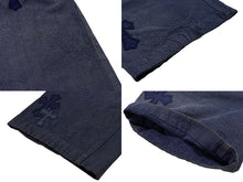 画像をギャラリービューアに読み込む, CHROME HEARTS クロムハーツ フランス限定 クロスパッチ デニム パンツ クロスボール コットン ネイビー サイズ2 美品 中古 4b004129