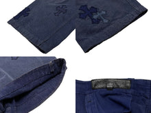画像をギャラリービューアに読み込む, CHROME HEARTS クロムハーツ フランス限定 クロスパッチ デニム パンツ クロスボール コットン ネイビー サイズ2 美品 中古 4b004129