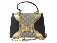画像をギャラリービューアに読み込む, GUCCI グッチ ハンドバッグ GGスプリーム タイガーヘッド 2WAY ブラック ゴールド カーフ 497996 美品 中古 4b004141