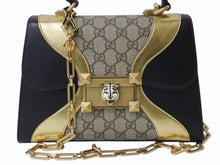 画像をギャラリービューアに読み込む, GUCCI グッチ ハンドバッグ GGスプリーム タイガーヘッド 2WAY ブラック ゴールド カーフ 497996 美品 中古 4b004141