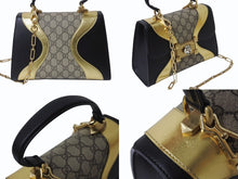 画像をギャラリービューアに読み込む, GUCCI グッチ ハンドバッグ GGスプリーム タイガーヘッド 2WAY ブラック ゴールド カーフ 497996 美品 中古 4b004141