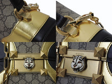 画像をギャラリービューアに読み込む, GUCCI グッチ ハンドバッグ GGスプリーム タイガーヘッド 2WAY ブラック ゴールド カーフ 497996 美品 中古 4b004141