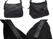 画像をギャラリービューアに読み込む, FENDI フェンディ ハンドバッグ 8BR004 マンマバケット ブラック キャンバス レザー ズッキーノ柄 ガンメタル金具 美品 中古 4b004166