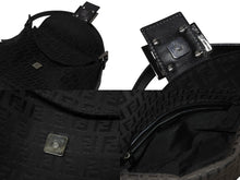 画像をギャラリービューアに読み込む, FENDI フェンディ ハンドバッグ 8BR004 マンマバケット ブラック キャンバス レザー ズッキーノ柄 ガンメタル金具 美品 中古 4b004166