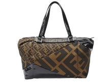 画像をギャラリービューアに読み込む, FENDI フェンディ ズッカ柄 ハンドバッグ AO64176 キャンバス エナメル ブラウン ブラックメタル金具 美品 中古 4b004171 正規品