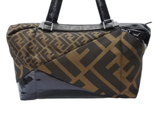 画像をギャラリービューアに読み込む, FENDI フェンディ ズッカ柄 ハンドバッグ AO64176 キャンバス エナメル ブラウン ブラックメタル金具 美品 中古 4b004171 正規品