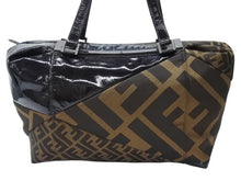 画像をギャラリービューアに読み込む, FENDI フェンディ ズッカ柄 ハンドバッグ AO64176 キャンバス エナメル ブラウン ブラックメタル金具 美品 中古 4b004171 正規品