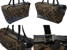 画像をギャラリービューアに読み込む, FENDI フェンディ ズッカ柄 ハンドバッグ AO64176 キャンバス エナメル ブラウン ブラックメタル金具 美品 中古 4b004171 正規品