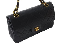 画像をギャラリービューアに読み込む, CHANEL シャネル マトラッセ23 Wフラップ Wチェーンショルダーバッグ 0番台 ココマーク ラムスキン ブラック ゴールド金具 美品 中古 4b004172