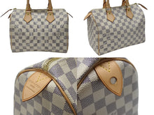 画像をギャラリービューアに読み込む, 極美品 LOUIS VUITTON ルイヴィトン スピーディ25 ハンドバッグ N41371 ダミエアズールキャンバス ホワイト ブラウン 中古 4b004185