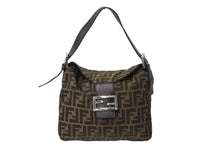 画像をギャラリービューアに読み込む, FENDI フェンディ マンマバケット ワンショルダーバッグ 26426 ズッカ柄 キャンバス レザー ブラウン シルバー金具 美品 中古 4b004186