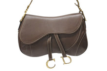 画像をギャラリービューアに読み込む, Christian Dior クリスチャンディオール レザー サドルバッグ ワンショルダーバッグ カーフスキン ブラウン ゴールド金具 美品 中古 4b004188