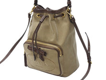 画像をギャラリービューアに読み込む, PRADA プラダ 2WAYバッグ ハンドバッグ ショルダーバッグ ジャガード レザー ベージュ ブラウン ゴールド金具 美品 中古 4b004204