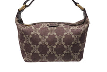 画像をギャラリービューアに読み込む, CELINE セリーヌ ミニバッグ ポーチ ハンドバッグ マカダム CY 00/24 CHINA製 デニム レザー ボルドー ゴールド金具 美品 中古 4b004214