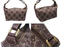 画像をギャラリービューアに読み込む, CELINE セリーヌ ミニバッグ ポーチ ハンドバッグ マカダム CY 00/24 CHINA製 デニム レザー ボルドー ゴールド金具 美品 中古 4b004214