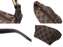 画像をギャラリービューアに読み込む, CELINE セリーヌ ミニバッグ ポーチ ハンドバッグ マカダム CY 00/24 CHINA製 デニム レザー ボルドー ゴールド金具 美品 中古 4b004214