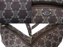 画像をギャラリービューアに読み込む, CELINE セリーヌ ミニバッグ ポーチ ハンドバッグ マカダム CY 00/24 CHINA製 デニム レザー ボルドー ゴールド金具 美品 中古 4b004214