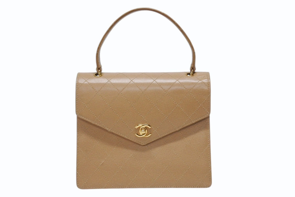 CHANEL Chanel Matelasse Handbag Coco Mark No. 5 Caviar Skin Beige Gold Hardware Good Condition Used 4b004220