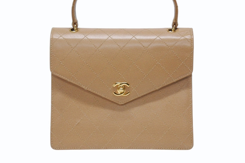 CHANEL Chanel Matelasse Handbag Coco Mark No. 5 Caviar Skin Beige Gold Hardware Good Condition Used 4b004220