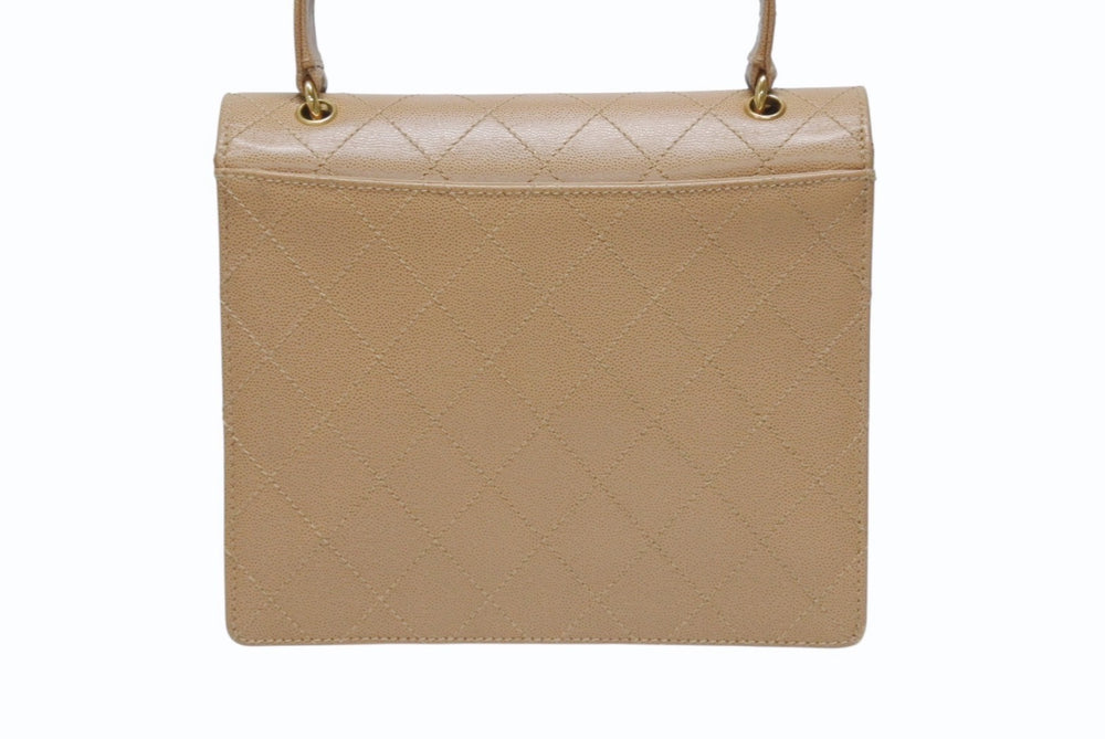 CHANEL Chanel Matelasse Handbag Coco Mark No. 5 Caviar Skin Beige Gold Hardware Good Condition Used 4b004220
