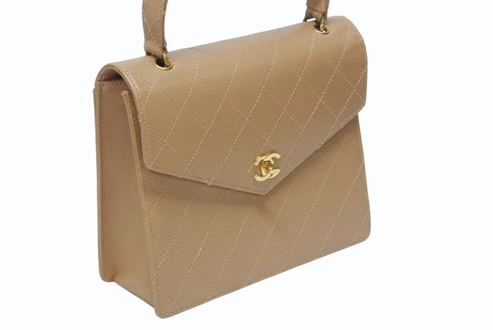 CHANEL Chanel Matelasse Handbag Coco Mark No. 5 Caviar Skin Beige Gold Hardware Good Condition Used 4b004220