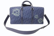 画像をギャラリービューアに読み込む, Dior ディオール DENIM TEARS デニムティアーズ ランゴ50 ボストンバッグ 2WAY オブリーク ピースサイン レザー コットンデニム ネイビー シルバー金具 美品 中古 4b004427