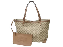 画像をギャラリービューアに読み込む, GUCCI グッチ トートバッグ GGキャンバス ポーチ付き247209 493075 レザー ベージュ ブラウン ゴールド金具 美品 中古 4b004227