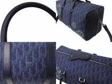 画像をギャラリービューアに読み込む, Dior ディオール DENIM TEARS デニムティアーズ ランゴ50 ボストンバッグ 2WAY オブリーク ピースサイン レザー コットンデニム ネイビー シルバー金具 美品 中古 4b004427