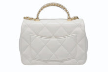 Load image into Gallery viewer, CHANEL シャネル トップハンドル ミニフラップ チェーンショルダーバッグ シャイニーカーフスキン ホワイト ゴールド金具 美品 中古 4b004238