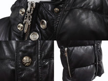 画像をギャラリービューアに読み込む, 極美品 CHROME HEARTS クロムハーツ レザー ダウンジャケット サイズL クロスボール シルバー925 中古 4b004272