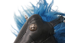 画像をギャラリービューアに読み込む, CHROME HEARTS クロムハーツ バッグチャーム ダイナソー 恐竜 クロスボールボタン キーリング レザー シルバー925 ブラック ブルー 美品 中古 4b004275