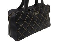 Load image into Gallery viewer, CHANEL シャネル ハンドバッグ ワイルドステッチ ブラック レザー A14692 シルバー金具 6番台 中古 4b004276