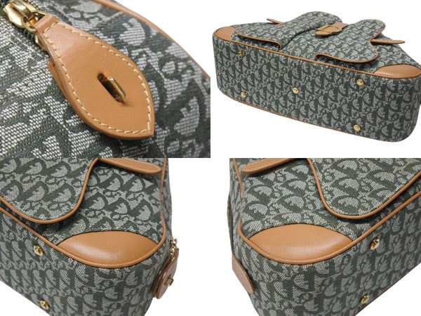 極美品 Christian Dior クリスチャンディオール ダブルサドルバッグ ハンドバッグ MA-0081 トロッター柄 カーキ 中古 4b004288