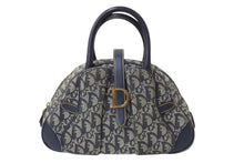 画像をギャラリービューアに読み込む, Christian Dior クリスチャンディオール ダブルサドルバッグ ハンドバッグ MA-0024 トロッター柄 ネイビー 良品 中古 4b004296