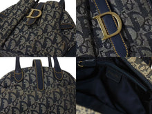 画像をギャラリービューアに読み込む, Christian Dior クリスチャンディオール ダブルサドルバッグ ハンドバッグ MA-0024 トロッター柄 ネイビー 良品 中古 4b004296