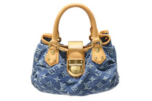 Load image into Gallery viewer, LOUIS VUITTON ルイヴィトン プリーティ ハンドバッグ M95020 モノグラム デニム レザー ブルー ゴールド金具 美品 中古 4b004297