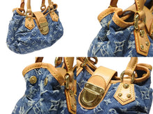 Load image into Gallery viewer, LOUIS VUITTON ルイヴィトン プリーティ ハンドバッグ M95020 モノグラム デニム レザー ブルー ゴールド金具 美品 中古 4b004297