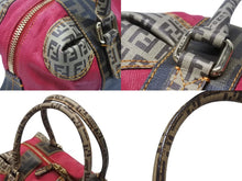 画像をギャラリービューアに読み込む, FENDI フェンディ ズッカ柄 ズッキーノ ロゴ ハンドバッグ コットン レザー ブラウン ベージュ ピンク ゴールド金具 美品 中古 4b004299