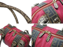 画像をギャラリービューアに読み込む, FENDI フェンディ ズッカ柄 ズッキーノ ロゴ ハンドバッグ コットン レザー ブラウン ベージュ ピンク ゴールド金具 美品 中古 4b004299