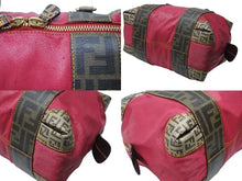 画像をギャラリービューアに読み込む, FENDI フェンディ ズッカ柄 ズッキーノ ロゴ ハンドバッグ コットン レザー ブラウン ベージュ ピンク ゴールド金具 美品 中古 4b004299