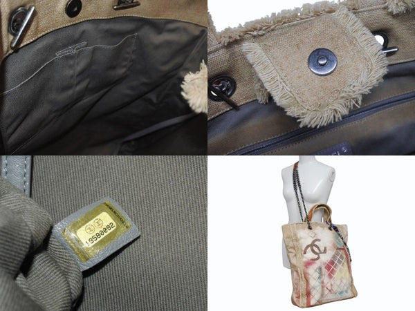 CHANEL シャネル グラフィティ ブリコラージュ トートバッグ 19番台 3WAY ココマーク キャンバス ベージュ 美品 中古 4b004301